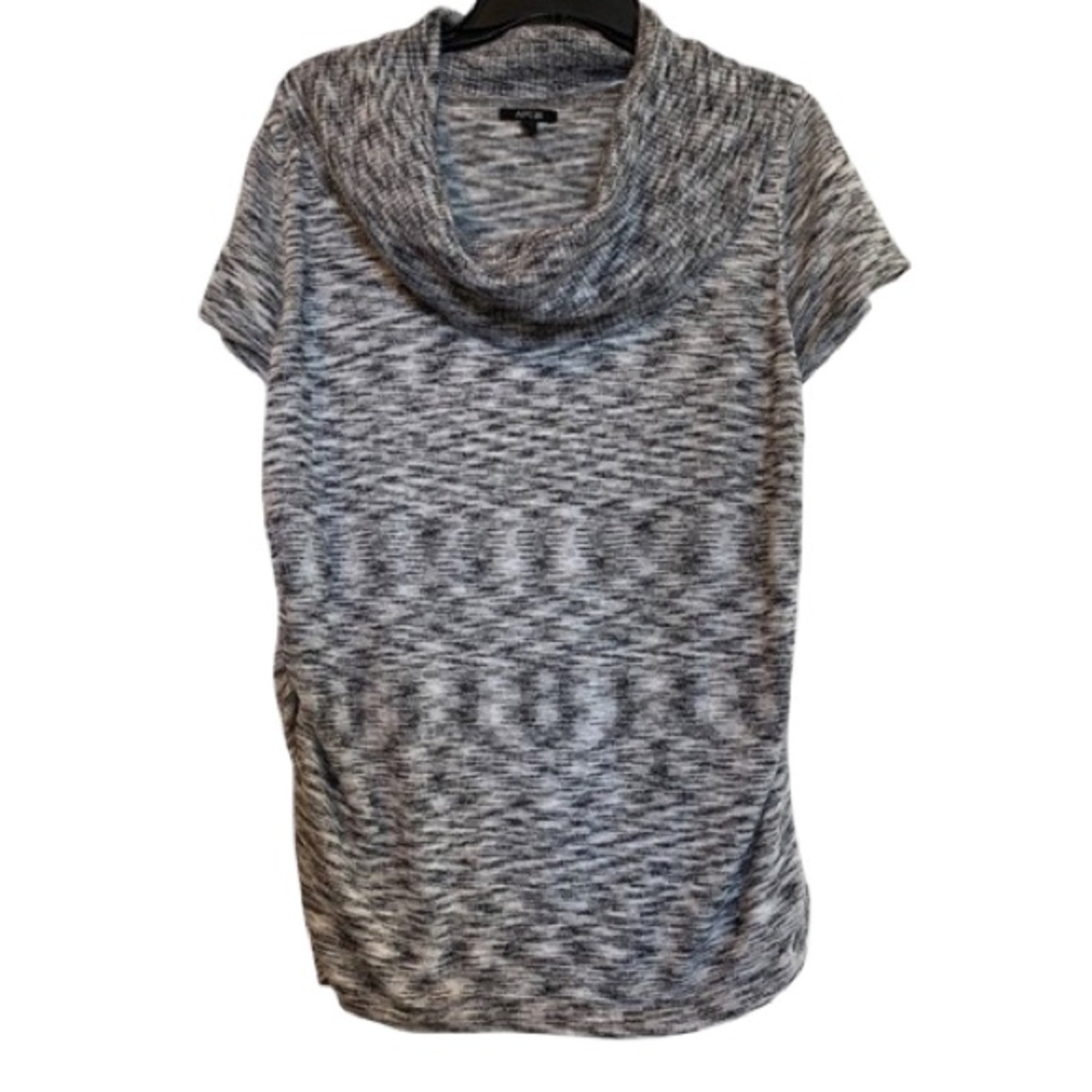 APT. 9 Sweater Black Grey White Metallic Silver Cowl Neck Short Sleeve Size XL
